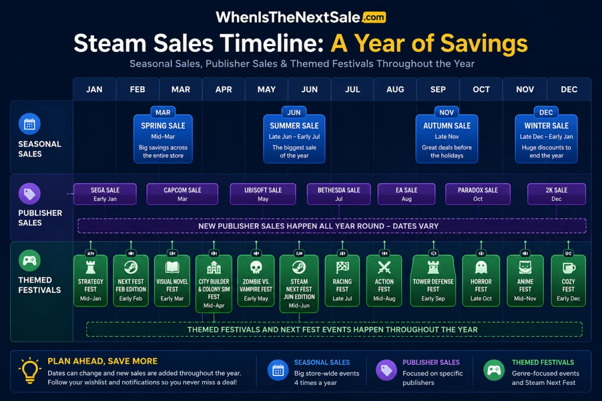 Annual Steam sale calendar with major event types